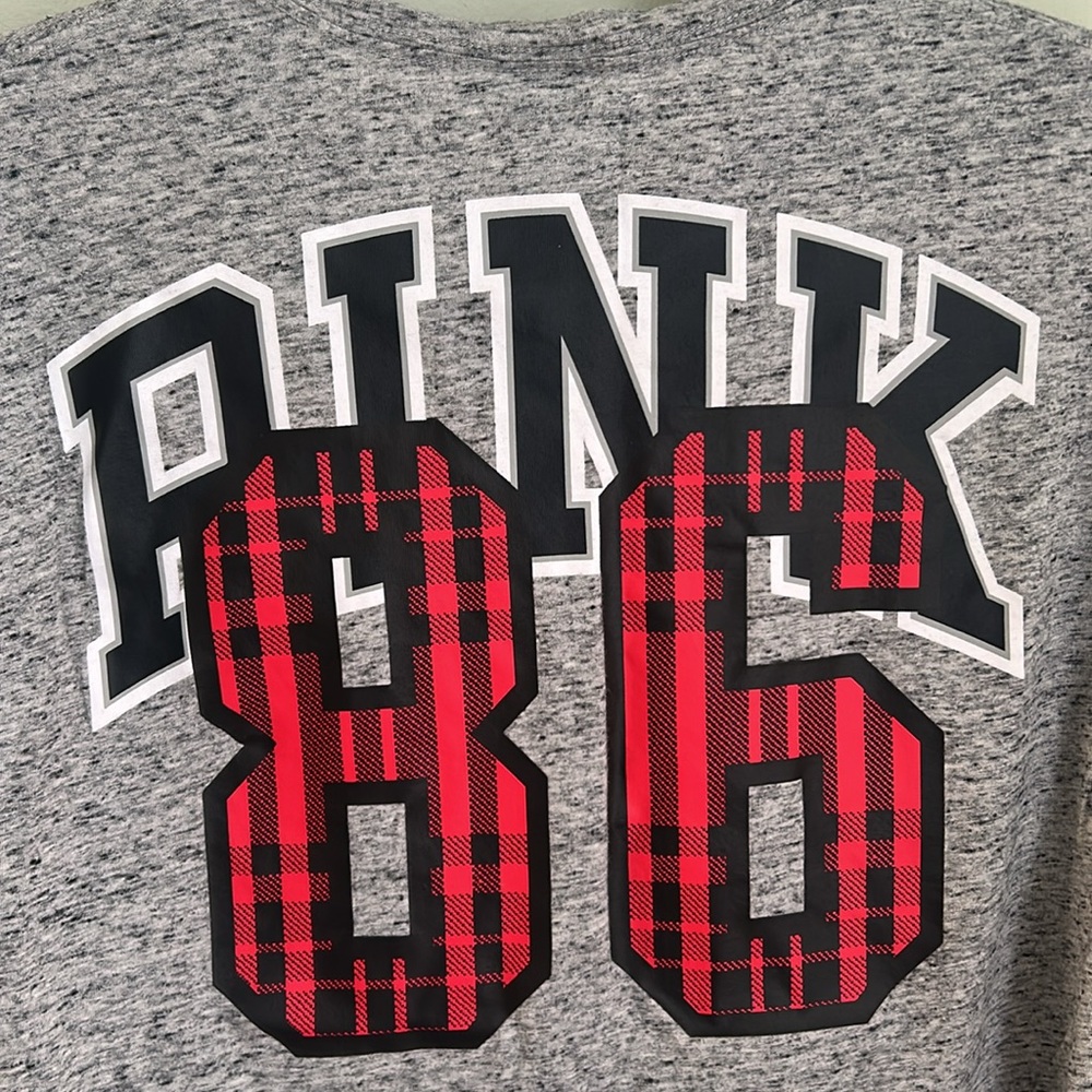 🧁PINK Victoria's Secret Gray Long Sleeve Top with Red Plaid Accents - Picture 6 of 7